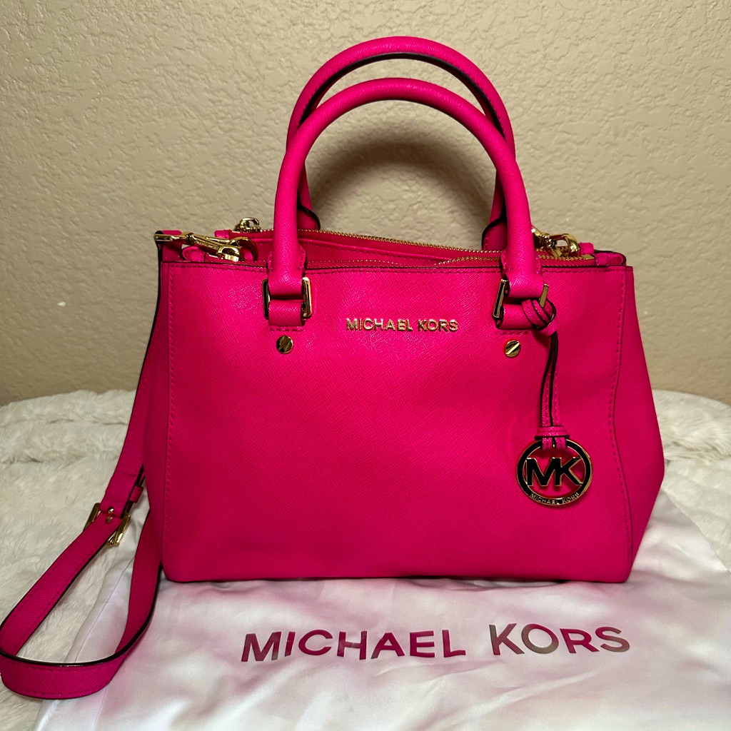 Michael Kors Raspberry Pink Sutton Medium Satchel Handbag Crossbody Tote